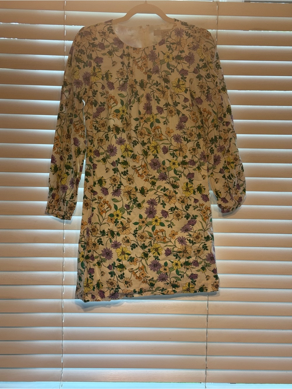 LOFT Cream Floral Shift Dress with Purple & Yellow Flowers